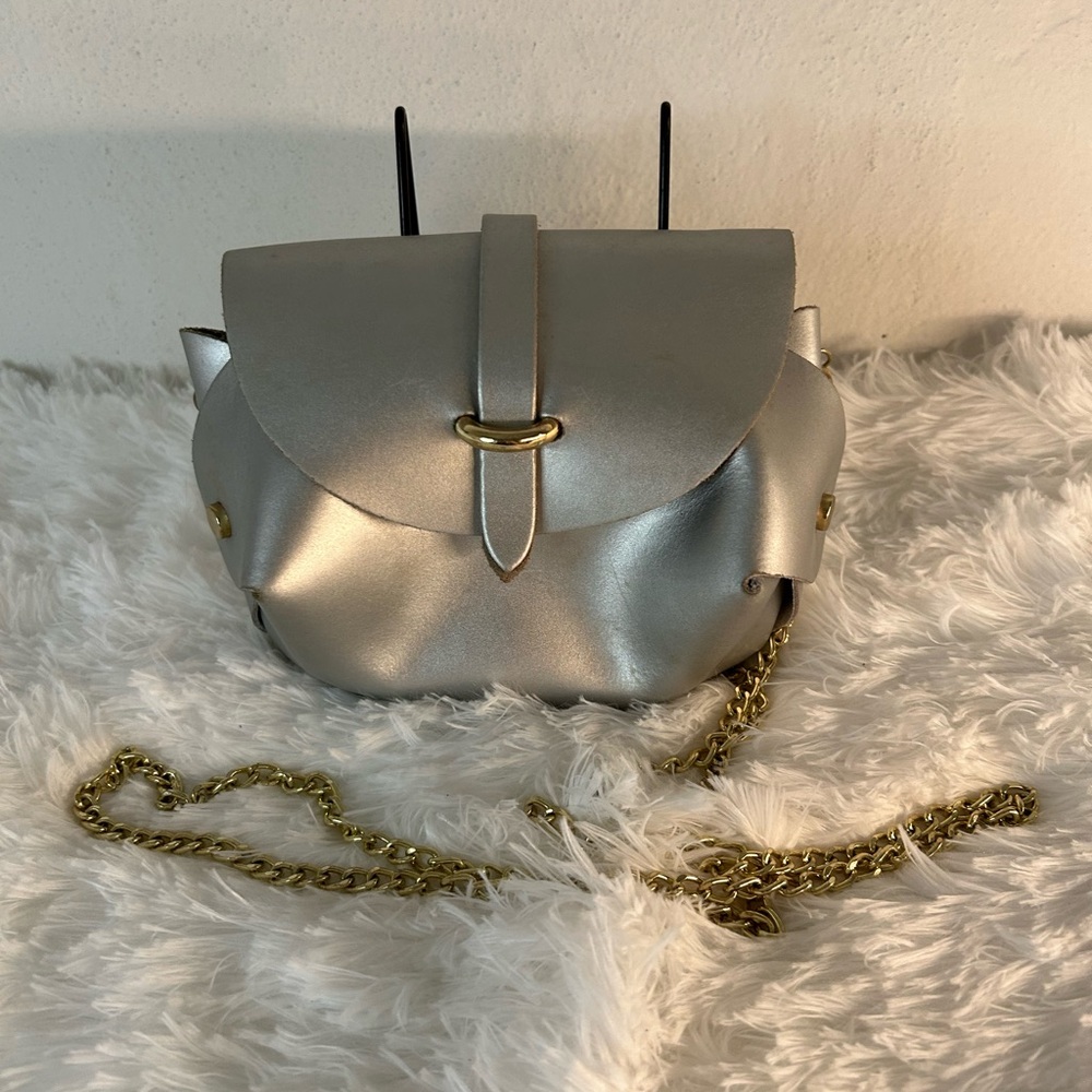 Women’s Silver Crossbody Bag with Gold Chain Strap